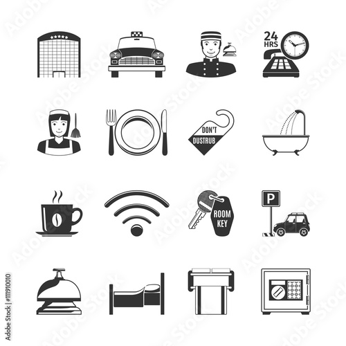 Hotel Service Black Icons Set