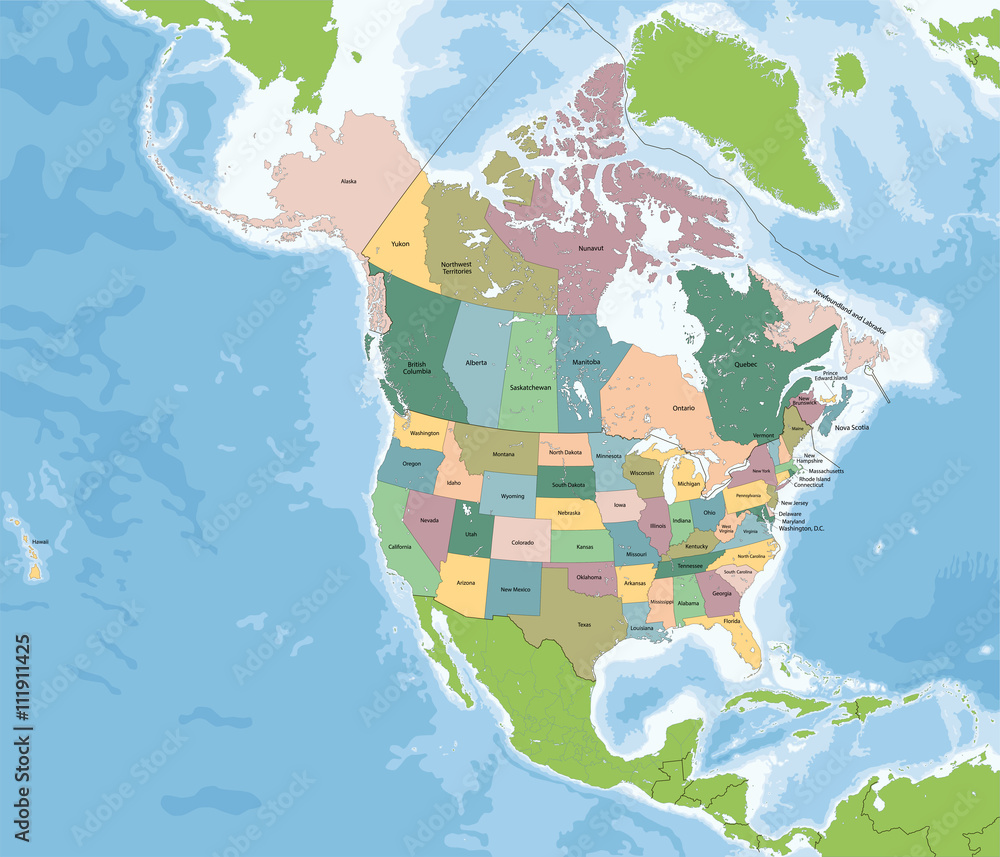 North America map with USA and Canada Stock Vector | Adobe Stock