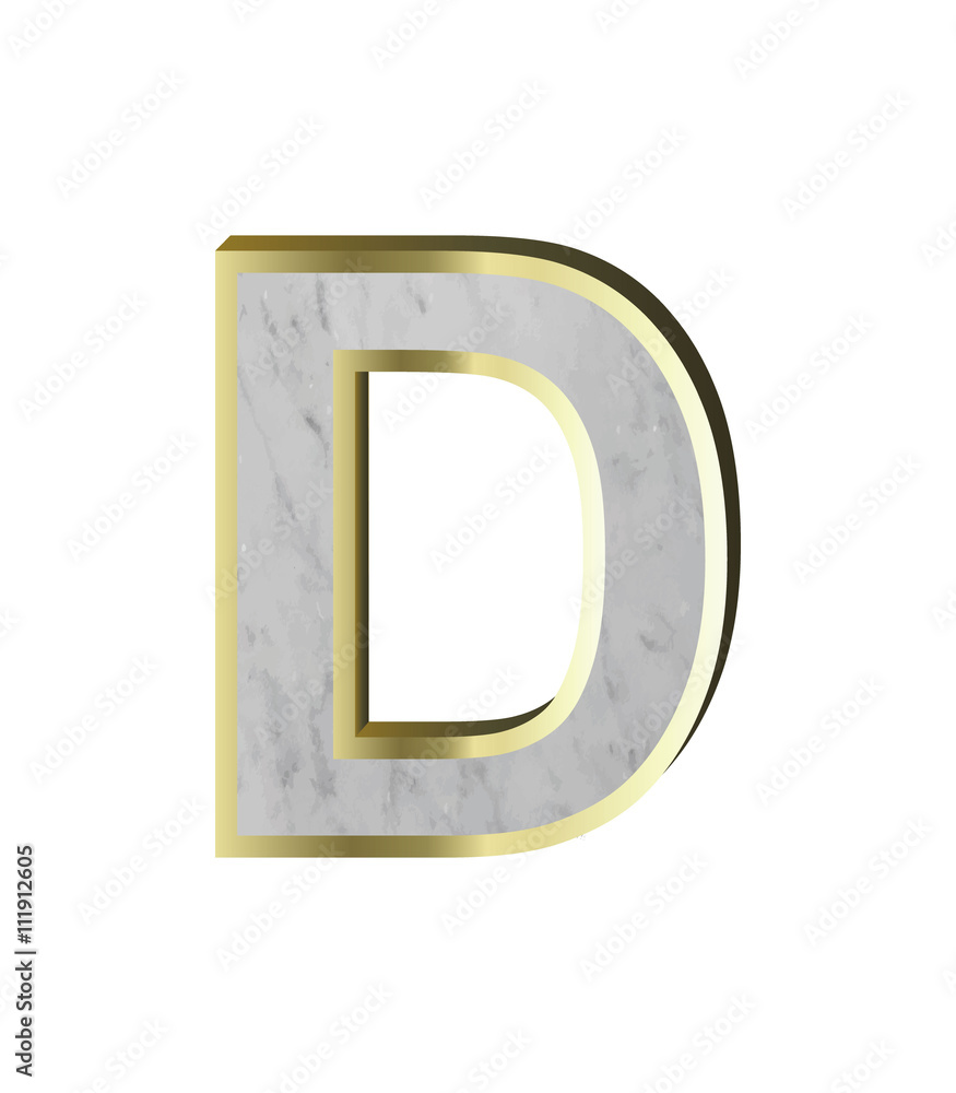Naklejka Jedna litera z marmuru z zestawem alfabetu złota ramki samodzielnie na białym tle