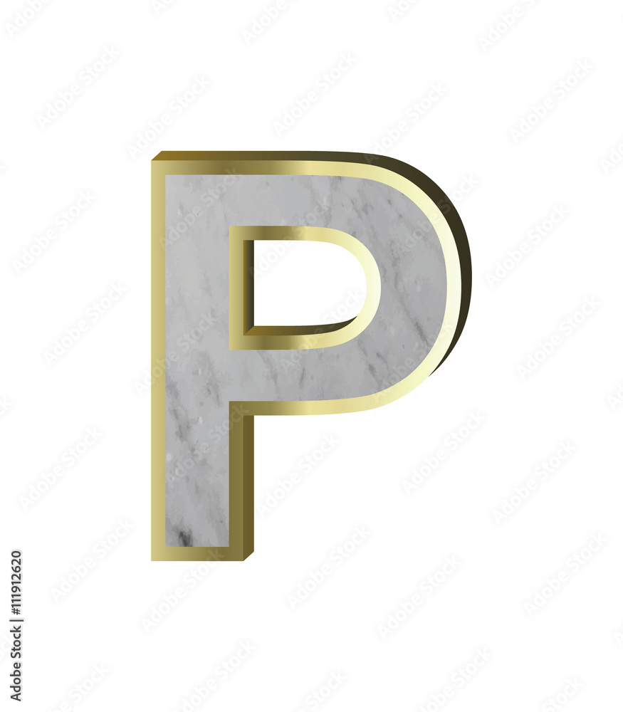 One letter from marble with gold frame alphabet set isolated over white background One letter from marble with gold frame alphabet set isolated over white background