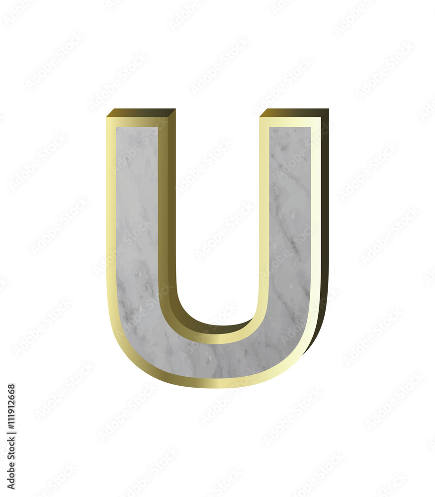 One letter from marble with gold frame alphabet set isolated over white background One letter from marble with gold frame alphabet set isolated over white background