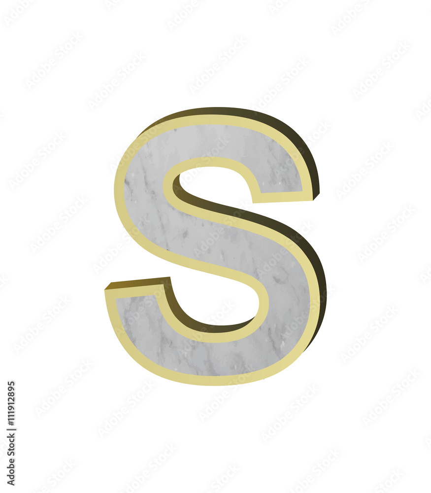One letter from marble with gold frame alphabet set isolated over white background One letter from marble with gold frame alphabet set isolated over white background