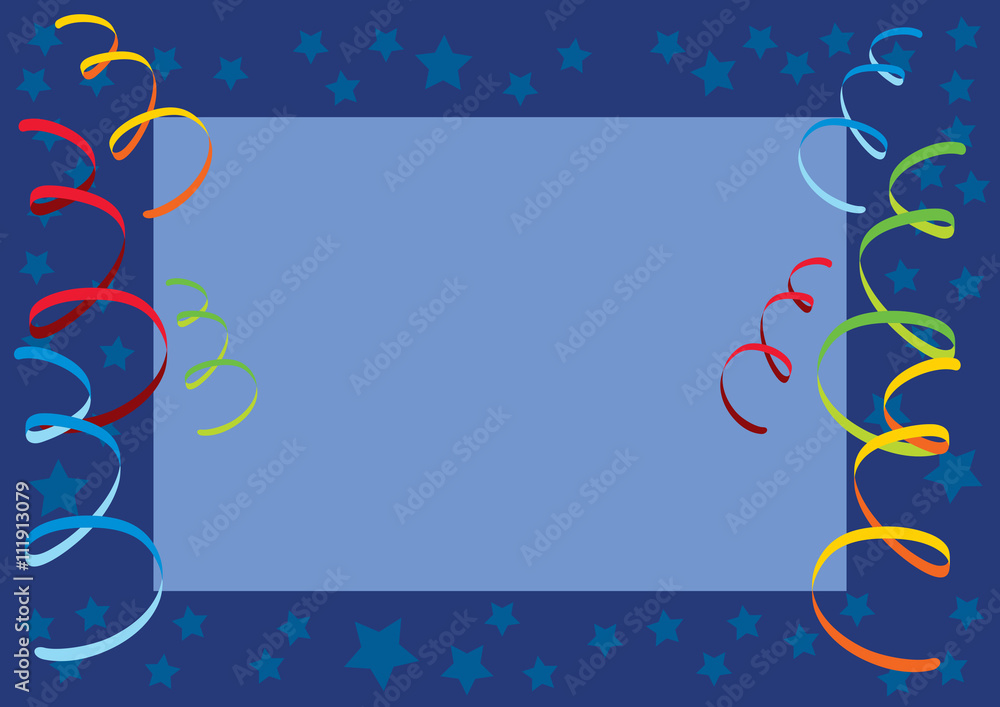 Fun Blue Invite Frame Blue party frame with confetti. Carnival party invitations. Celebration ...