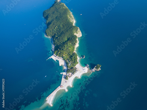 Aerial view of Saint Nicholas Island in Adriatic Sea.