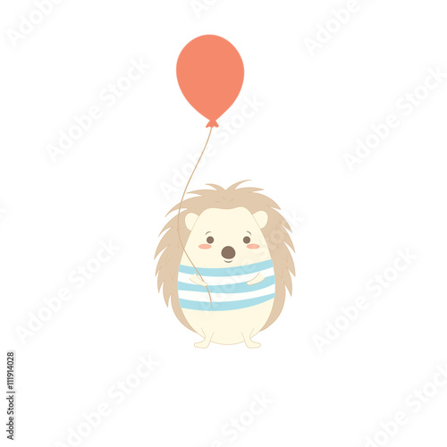 Cute hedgehog with red balloon.
