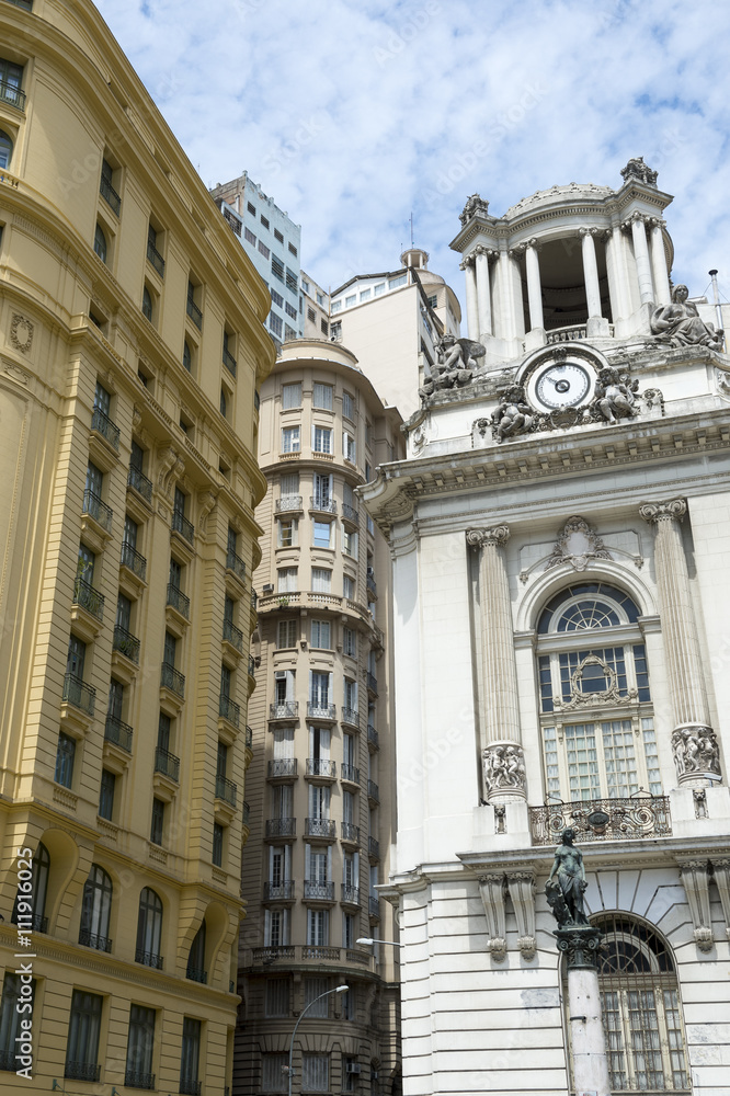 Obraz premium Classic neoclassical architecture in Cinelândia includes the Palácio Pedro Ernesto and the yellow-hued Wolfgang Amadeus Mozart building (Amarelinho) in Rio de Janeiro, Brazil