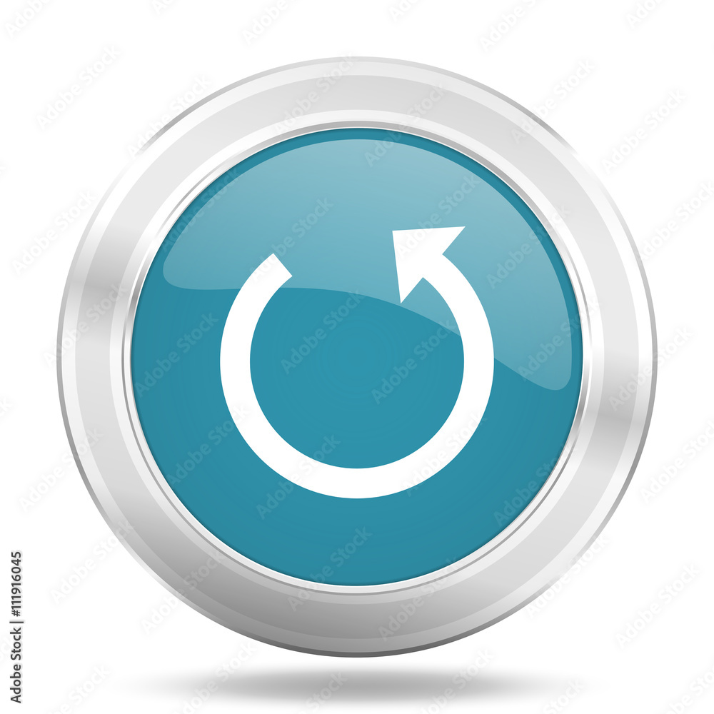 rotate icon, blue round glossy metallic button, web and mobile app design illustration rotate icon, blue round glossy metallic button, web and mobile app design illustration