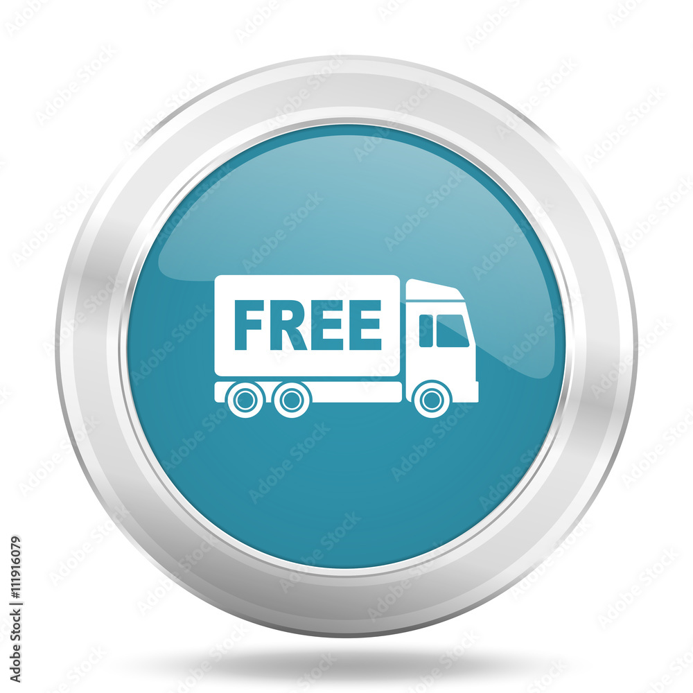 free delivery icon, blue round glossy metallic button, web and mobile app design illustration free delivery icon, blue round glossy metallic button, web and mobile app design illustration