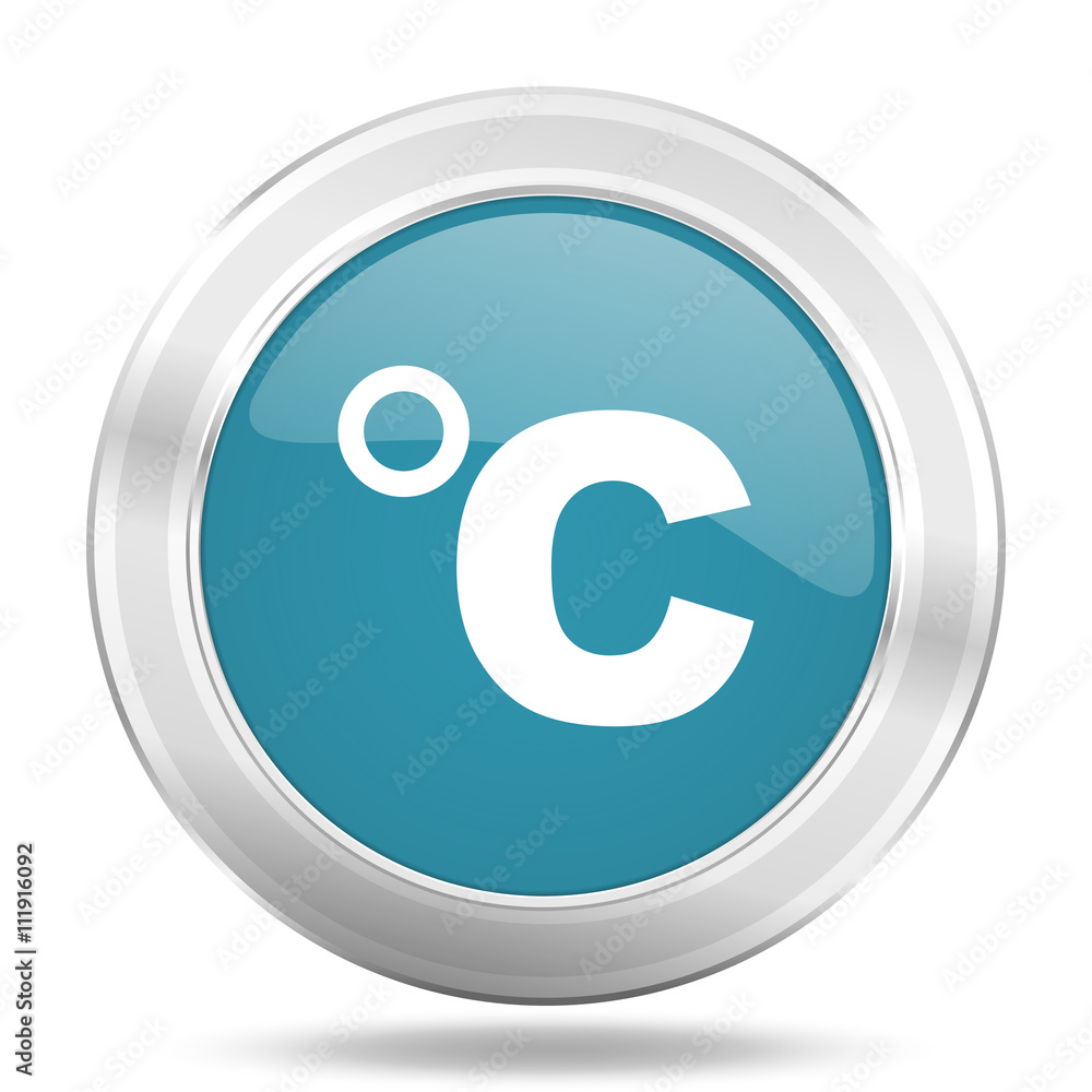 celsius icon, blue round glossy metallic button, web and mobile app design illustration celsius icon, blue round glossy metallic button, web and mobile app design illustration