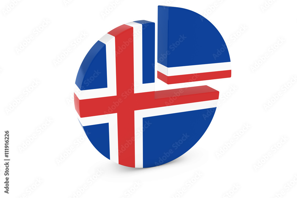 Obraz premium Icelandic Flag Pie Chart - Flag of Iceland Quarter Graph 3D Illustration