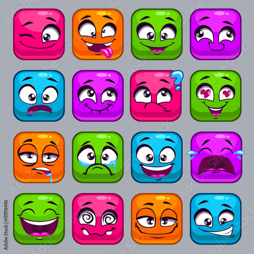 Funny cartoon colorful square faces