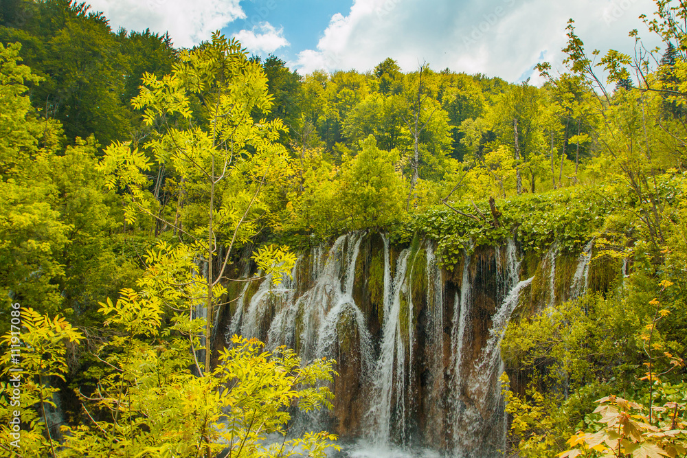     Beautiful waterfall in the Plitvice Lakes National Park in Croatia 