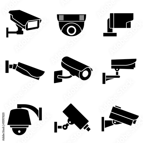 Video surveillance security cameras, CCTV vector icons. Surveillance camera for safety and protection signs