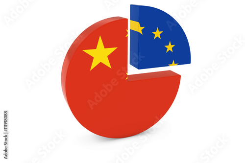 Chinese and European Flags Pie Chart 3D Illustration