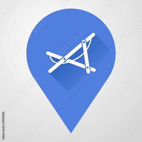 Icono plano localizacion con tumbona con sombra
