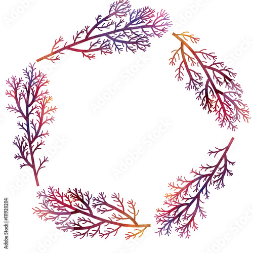 floral round frame with red branches