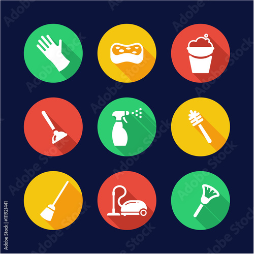 Cleaning Icons Flat Design Circle