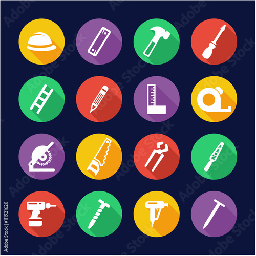 Carpenter Icons Flat Design Circle