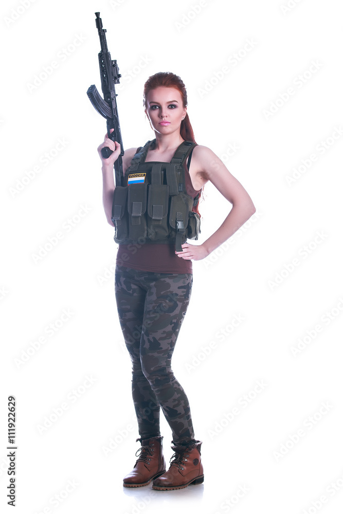 Portrait of a beautiful girl in military clothes Portrait of a beautiful girl in military clothes