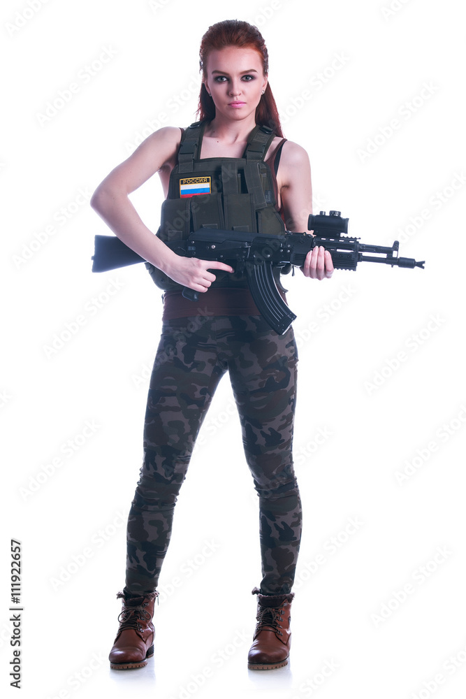 Portrait of a beautiful girl in military clothes Portrait of a beautiful girl in military clothes