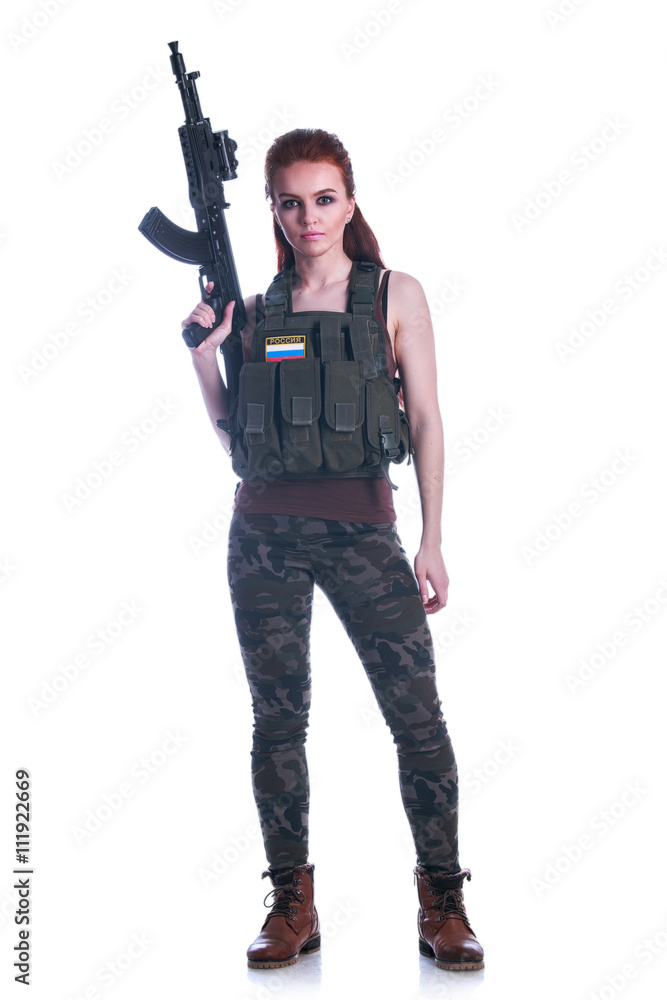 Portrait of a beautiful girl in military clothes Portrait of a beautiful girl in military clothes