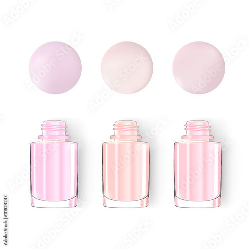 Nail polish bottle. pastel. 3d illusration. vector. Nail polish blot isolated on white. For art manicure design studio, nature color: beige, dirty pink, pale brown.