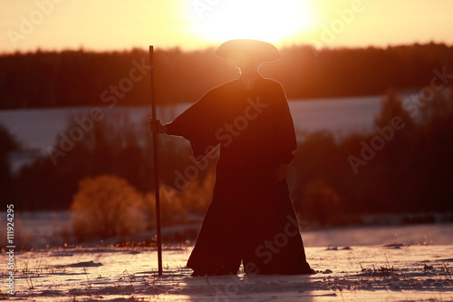 oriental warrior winter sunset photo