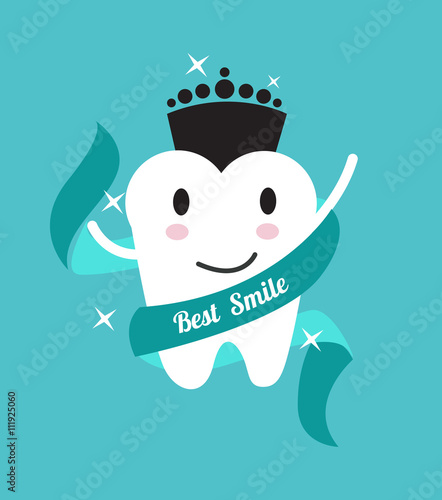 Best smile. tooth with a crown. flat design illustration. vector