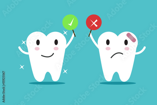 tooth with True and False sign. flat character design. vector