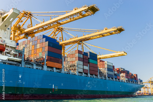 Canvas Print Cargo Ship Loading Containers