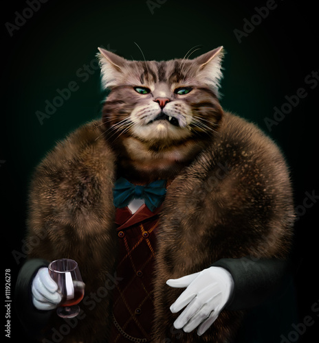 Quadro su tela Arrogant sophisticated dressed cat boss looking with contempt