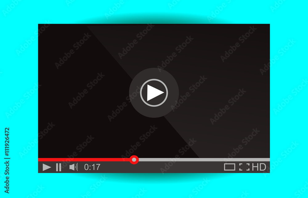 Video player for web. Media Player Interface. Minimalistic Design. Flat Style.Player MockUp