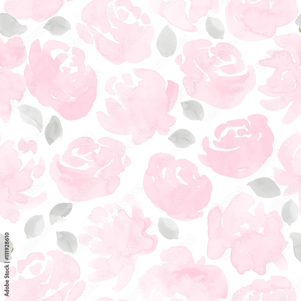 pink watercolor roses seamless vector pattern