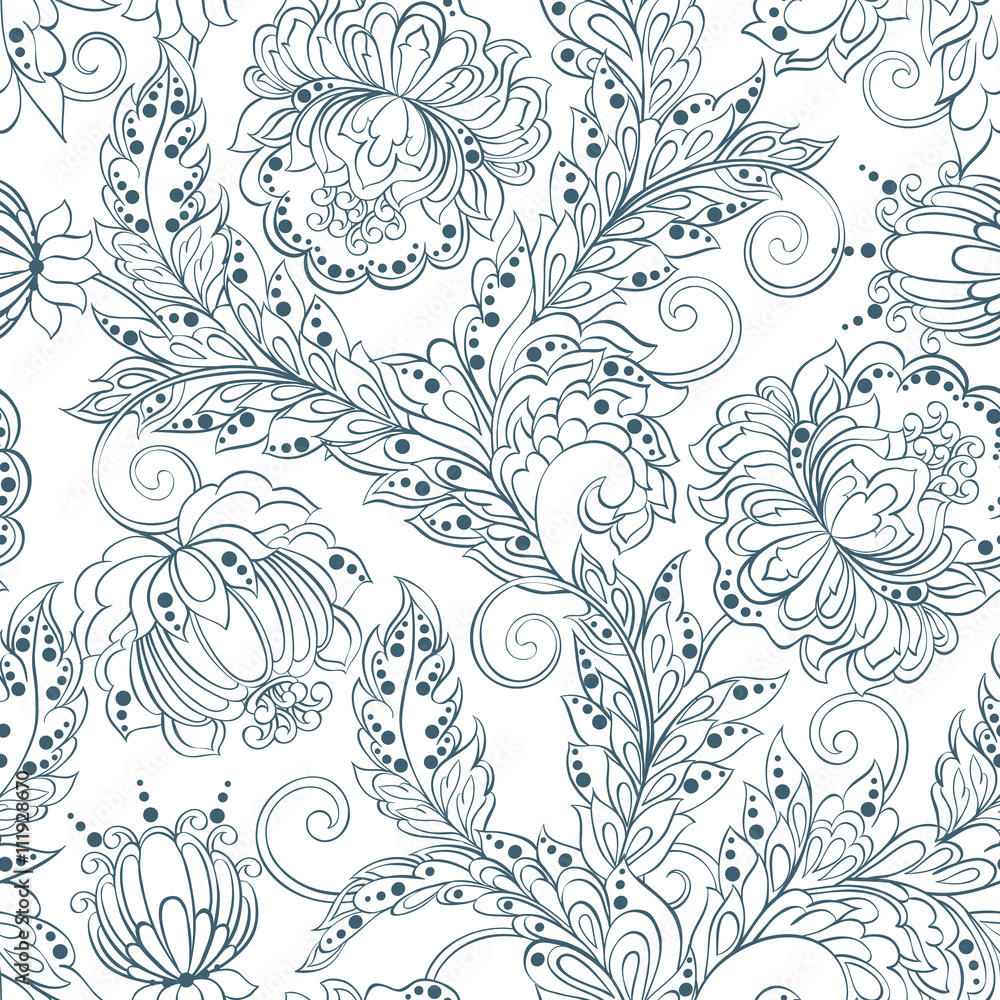 ethnic flowers seamless pattern. floral vector background