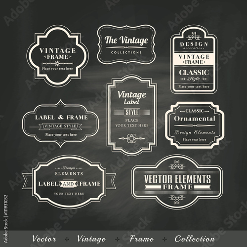 vector vintage frame set on chalkboard background calligraphic design elements