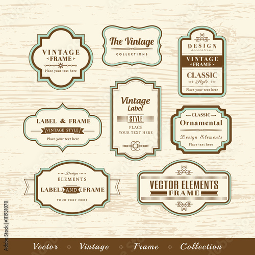 vector vintage frame set on wood texture background design elements