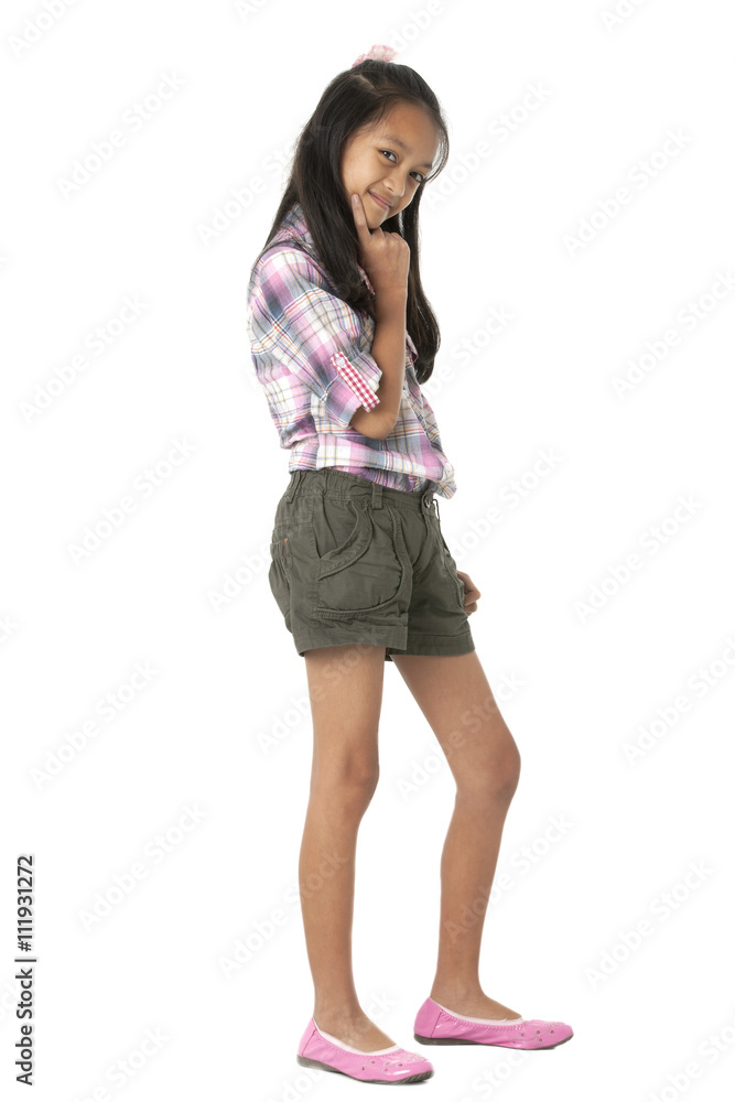 image of a girl with hand on the chin image of a girl with hand on the chin