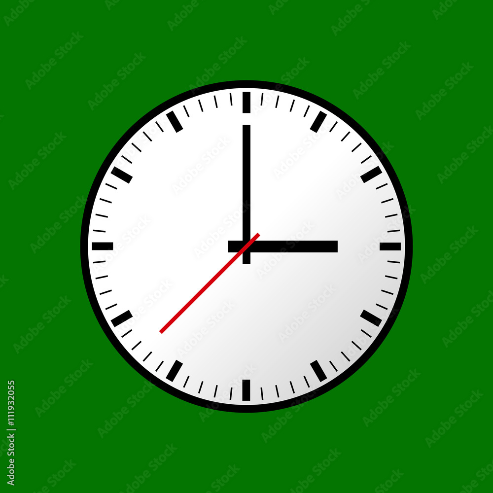 Clock icon, Vector illustration, flat design. Easy to use and edit. EPS10. Green background. Clock icon, Vector illustration, flat design. Easy to use and edit. EPS10. Green background.