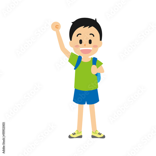 腕を上げる夏服の少年 