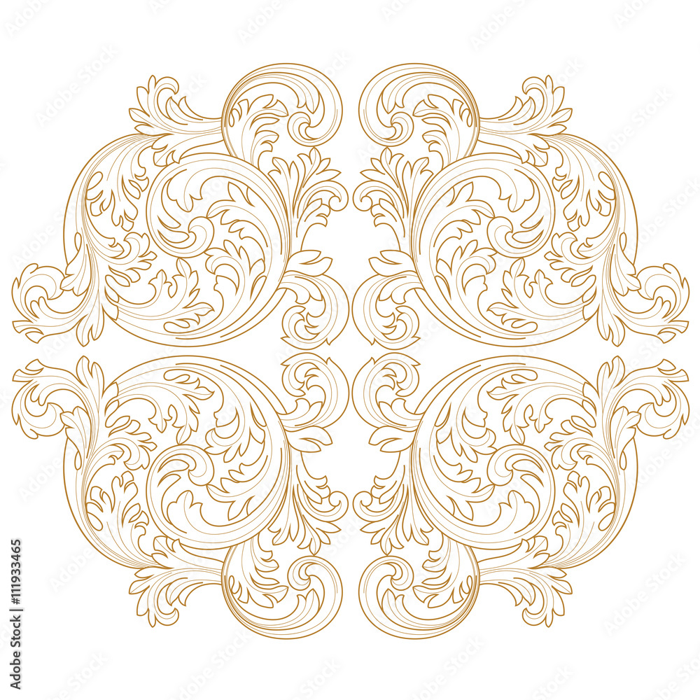 Golden vintage frame scroll ornament engraving border floral retro pattern antique style acanthus foliage swirl decorative design element filigree calligraphy vector | damask - stock vector