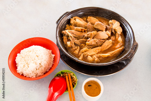 Simple and authentic Bak Kut Teh dish with rice, popular in Malaysia and Singapore