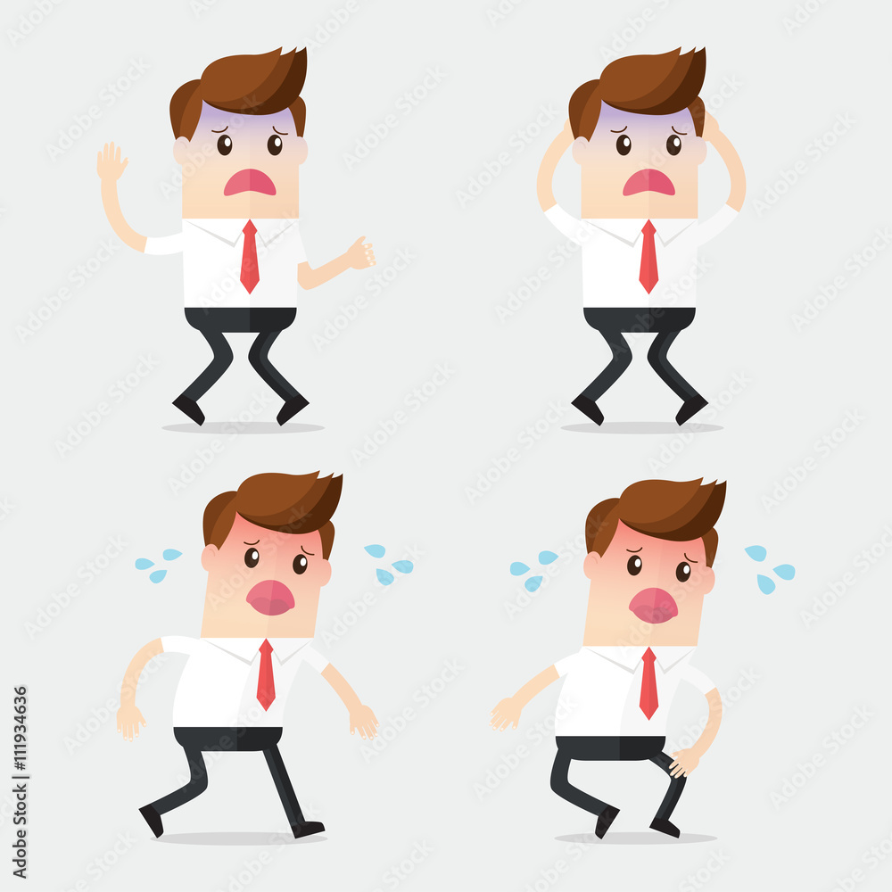 set of businessman different expression , sick, sad, tired, weary, nervous. flat design set of businessman different expression , sick, sad, tired, weary, nervous. flat design