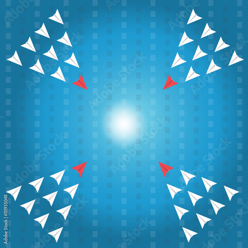 competition paper planes. concept of plan to strengthen teamwork track and focused on the target
