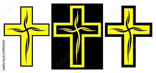 Yellow and black cross with a yellow and black pattern