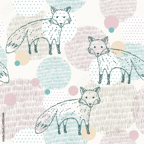 Tapety Wektor rysowane bezszwowe wzór geometryczny z lisem