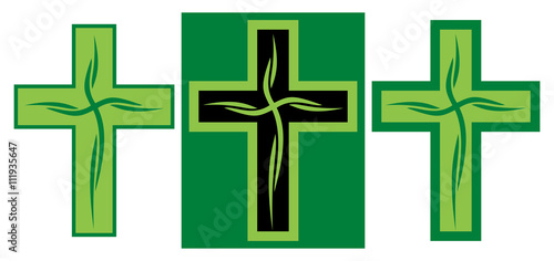 Green and black cross with a green pattern