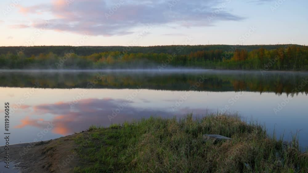 Panorama of a forest lake at sunset. Panorama of a forest lake at sunset.