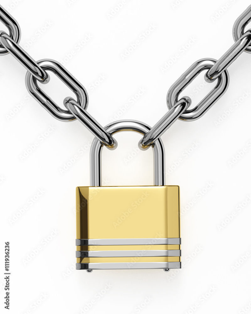 3D padlock with chain isolated over white 3D padlock with chain isolated over white