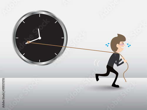 businessman hold back time. try slow time. change deadline