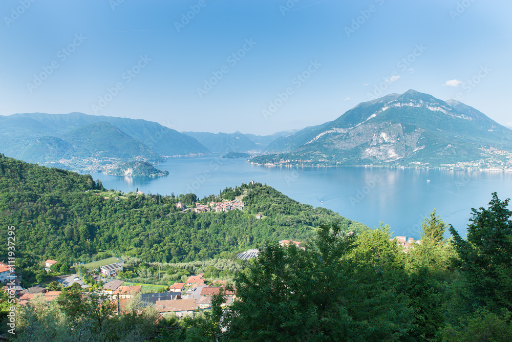 Panorama long the road that rises from lake Como (Varenna) in Esino Lario (913 m), Italy, headquarters in 2016 of the 12th International Wikimedia conference